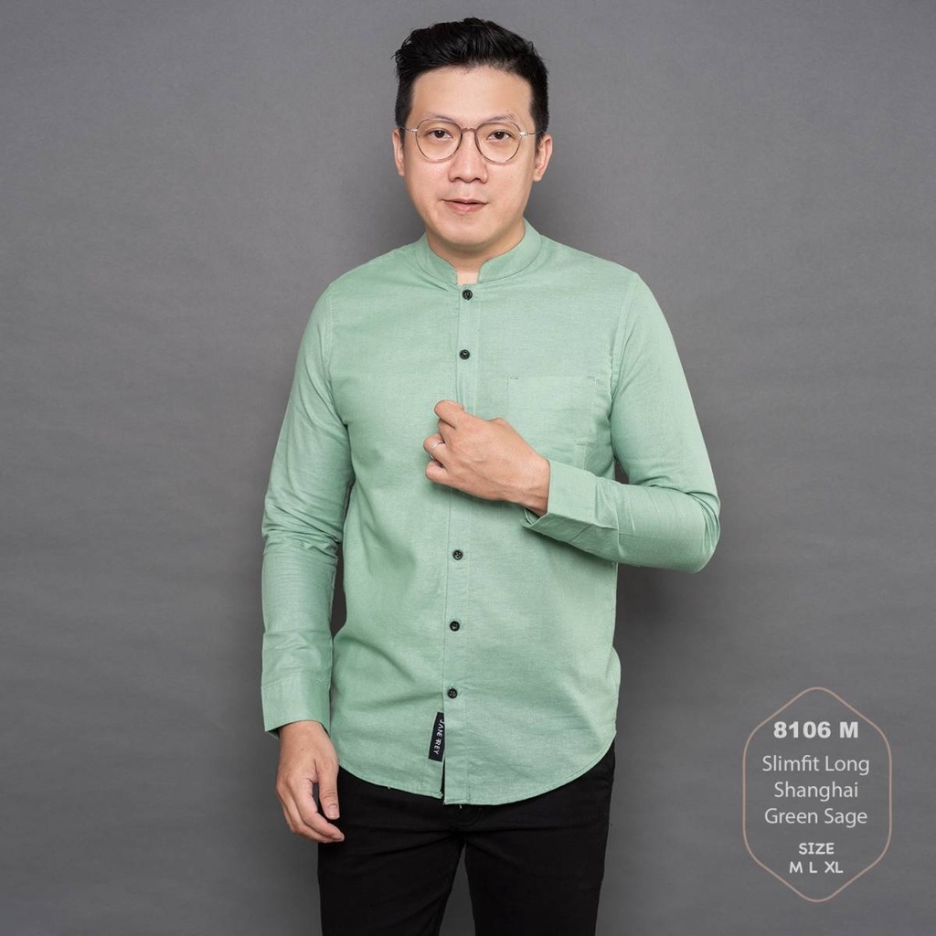 8106 Kemeja Panjang Pria M Slimfit Long Shanghai Green Sage