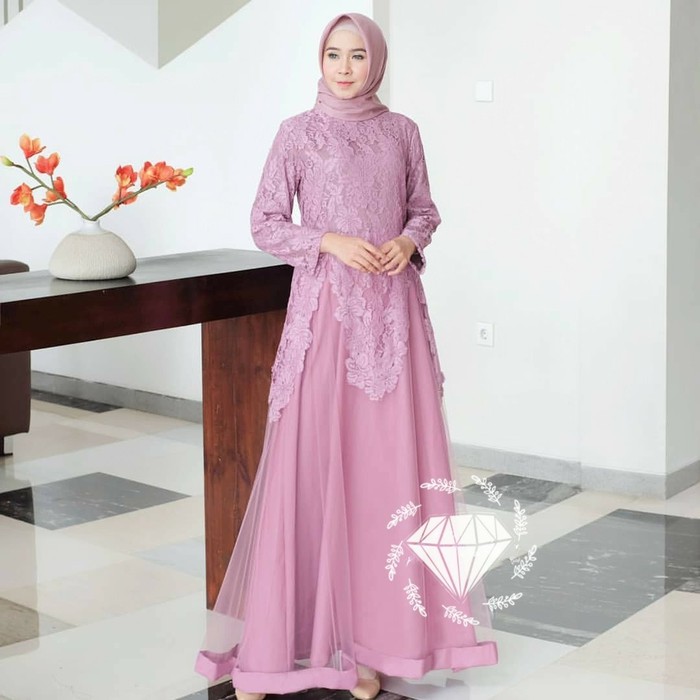 en152 Alg - Maxi Rabbani Dusty Busana muslim wanita Gamis brukat