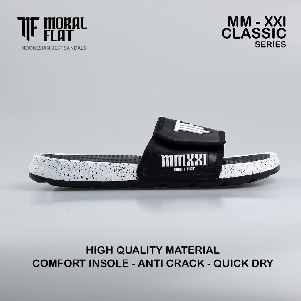 Sandal Slop Velcro Casual/Unisex-MF Logo Classic-2 Warna-Hitam Putih-1