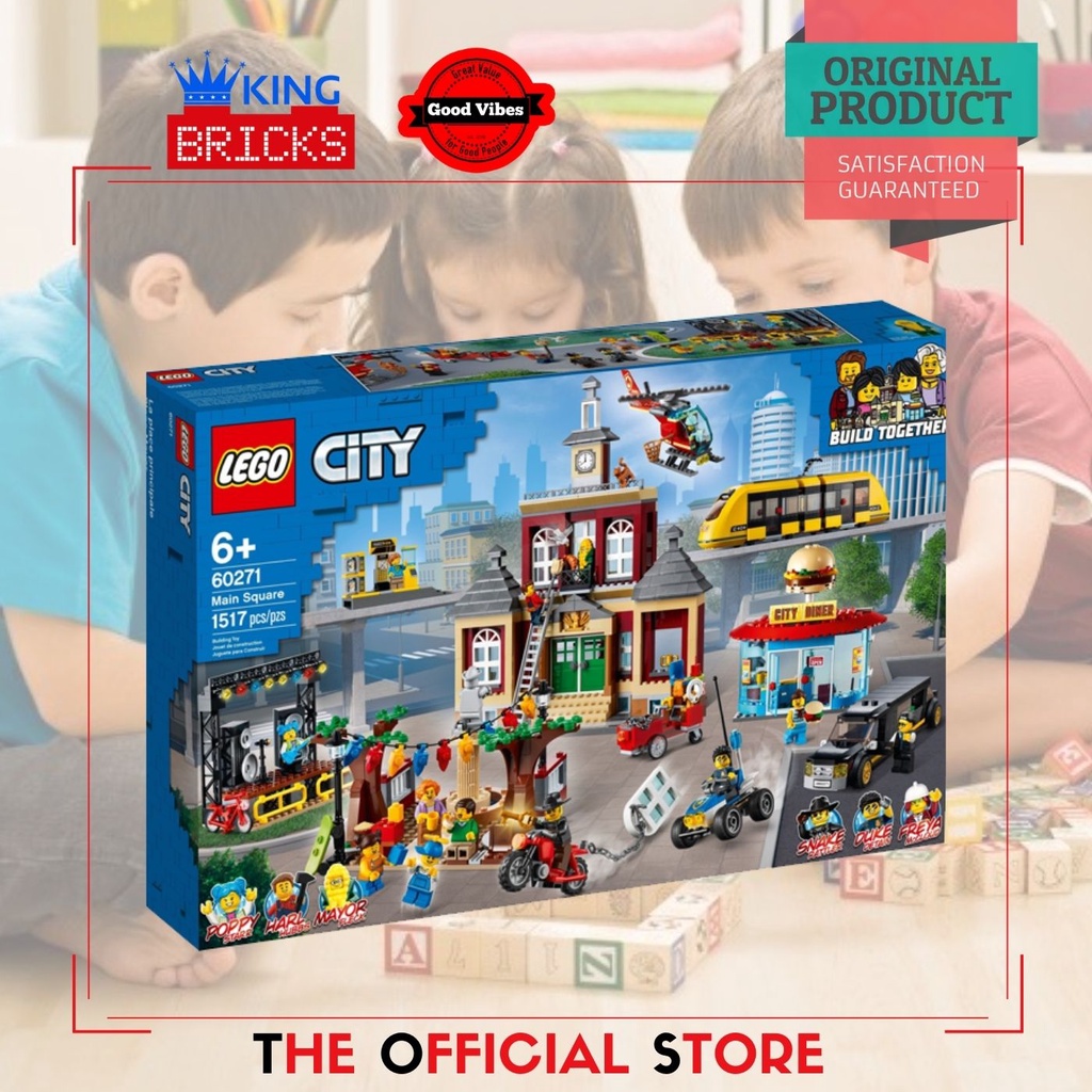 LEGO Original 60271 Main Square - Mainan Anak Edukasi Kereta Rumah Monorel Sepeda Polisi Motor Lego