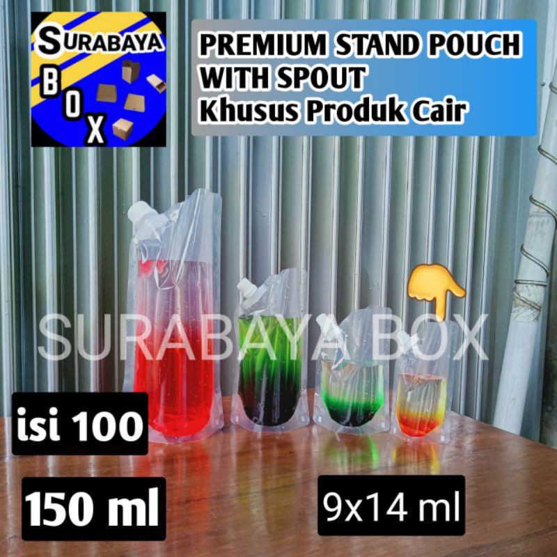 ISI 100 PREMIUM STAND POUCH PRODUK CAIRAN DENGAN SPOUT 150ML KPACK