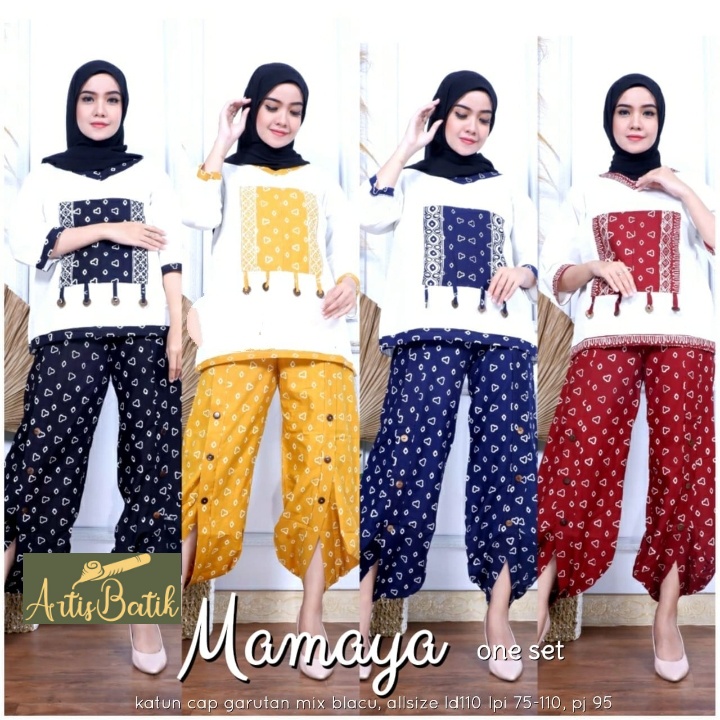 NEW ARRIVAL MAMAYA ONE SET SETELAN SETCEL KATUN HALUS SETCEL JUMBO CELANA PANJANG BATIK CAP ONE SET 