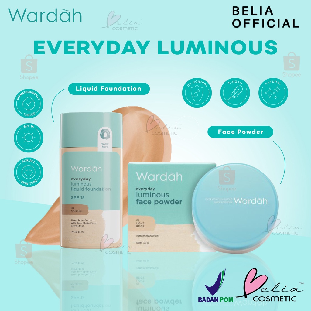 ❤ BELIA ❤ WARDAH Everyday Luminous Liquid Foundation SPF 15 35ml | Everyday Luminous Face Powder 40g | foundation cair wardah