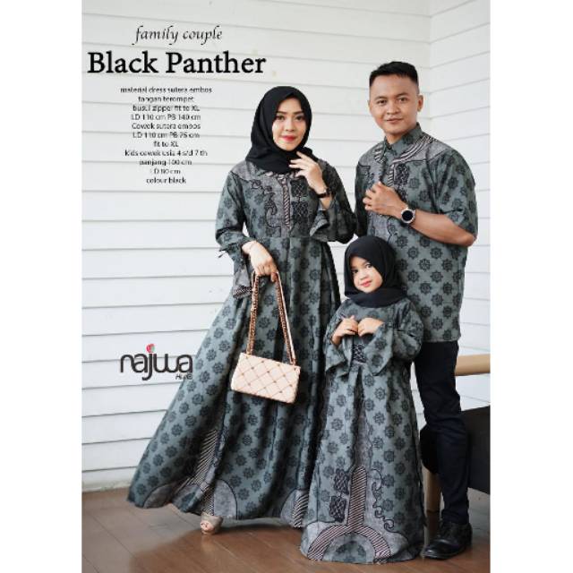 Gamis Mom + Gamis Kids + Kemeja Black Panther Couple Family Ori Najwa Mat Sutera Emboss