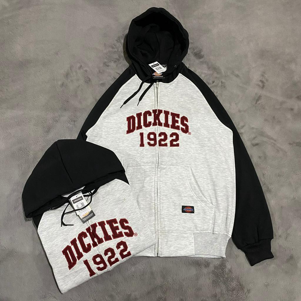JAKET SWEATER HOODIE ZIPPER DICKIES 1922 ARCH FONT BORDIR FULL TAG LABEL CASUAL HYPE FASHION PRIA PREMIUM TERLARIS