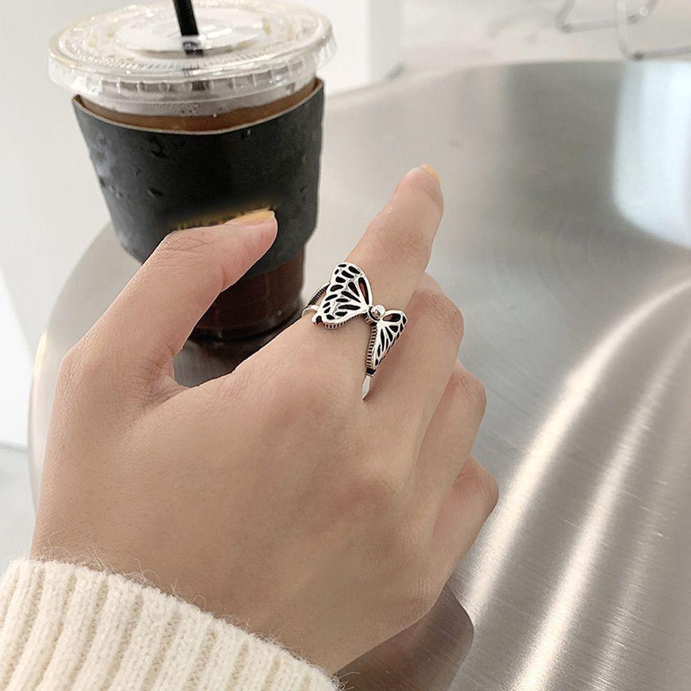 Top Sayap Kupu-Kupu Cincin Cincin Hadiah Pesta Pernikahan Punk Aksesoris Single Open Adjustable Ring Hip Hop Hollow Wing Ring