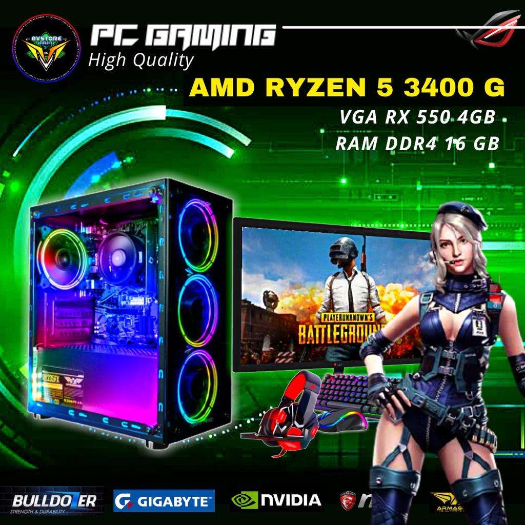 Pc Gaming Fullset AMD RYZEN 5 3400G SSD 120GB VGA RX550 4GB siap pakai