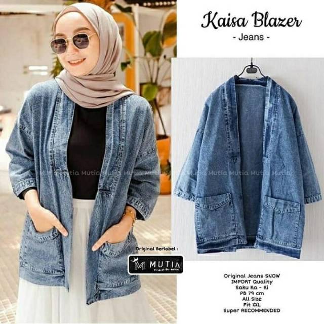 Kaisa Blazer, OUTER/BLAZER JEANS WANITA CANTIK FIT XXL LD 110 BAHAN JEANS SNOW IMPORT TERLARIS TERMURAH OOTD