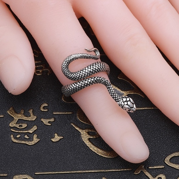 Gothic 925 Sterling Silver Mens Ring Punk Serpentine Winding Witch Snake Jewelry Halloween Party Accessory Men Hip Hop Rings Personality Creative Opening Adjustable Ring Jewelry Gift