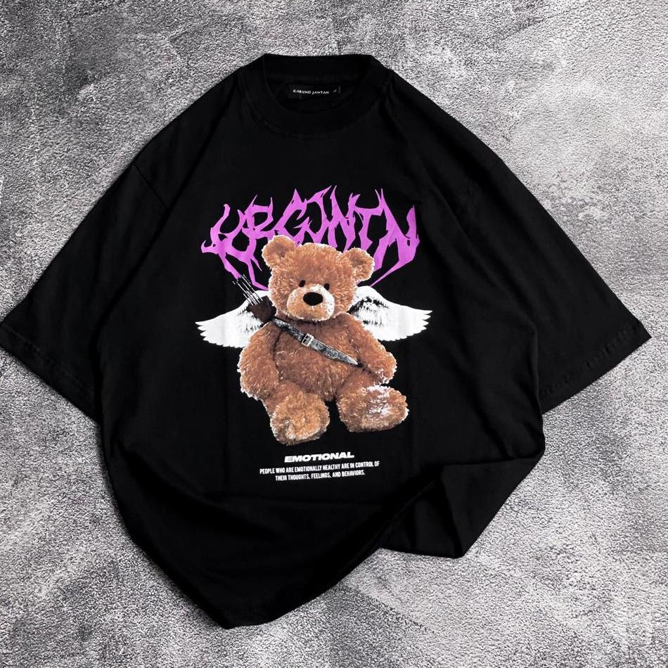 TERLARIS KAOS BEAR OVERSIZE ATASAN PRIA / WANITA PRINT KATUN BISA COD "BEAR BERSAYAP"