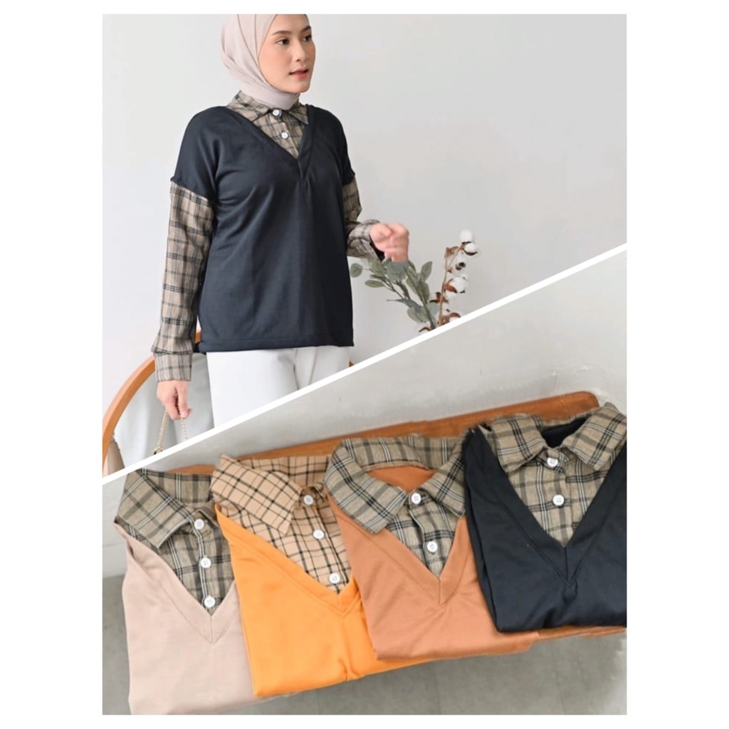 JKFashion - ZEC OOTD Kemeja Vest Combi / Kailasha Tartan / Kemeja Kombinasi Kotak / Kemeja Lengan Pa