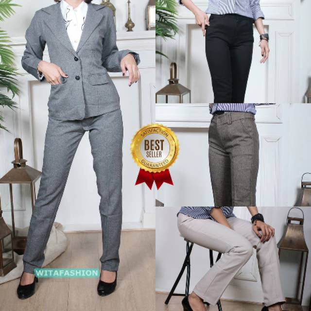 Celana Bahan Kerja Wanita Panjang Resleting Cewek Kantor Katun Kain Formal Slimfit Witafashion Shopee Indonesia