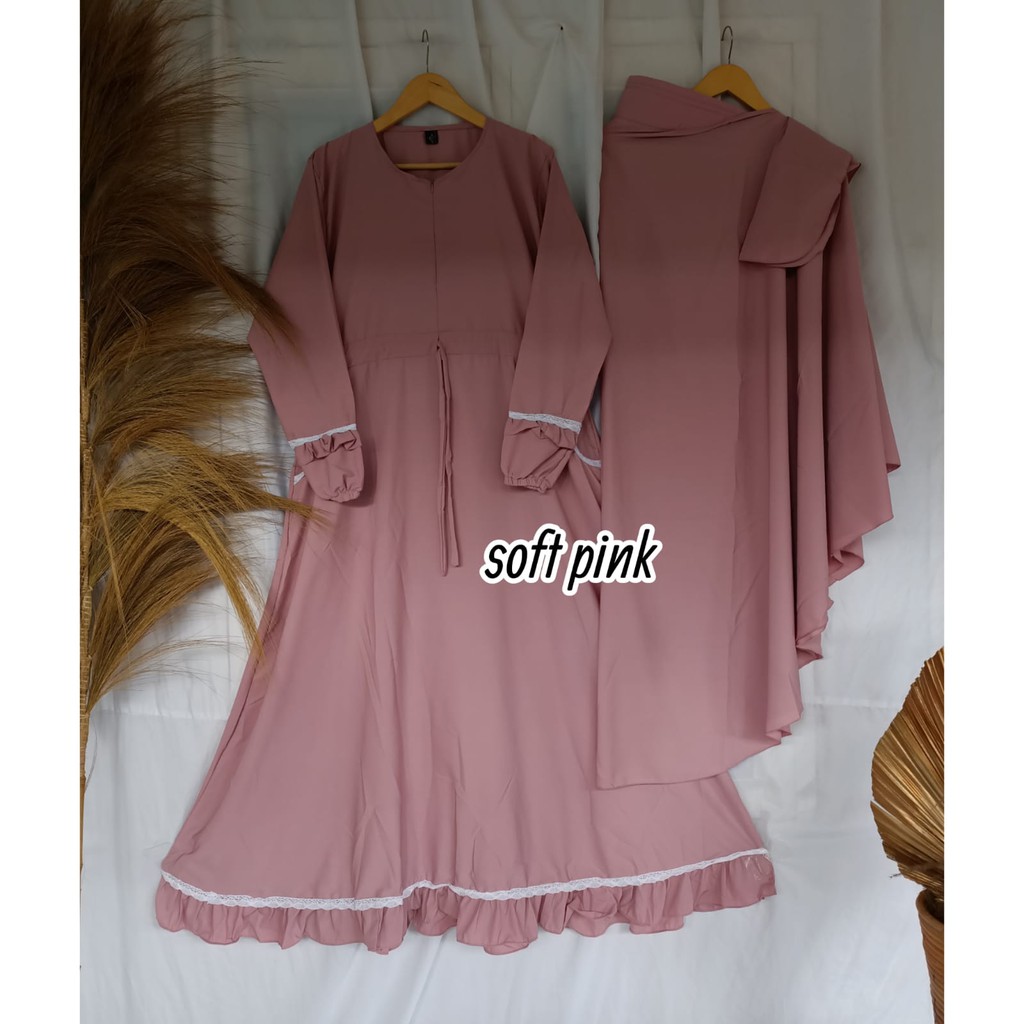(COD) TERLARIS..!! GAMIS SET SYARI NABILAH/GAMIS WOLFIS SYARI SET HIJAB DAN CADAR-Soft Pink