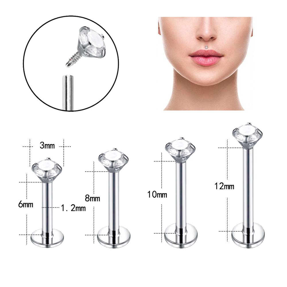 8pcs / Set Anting Stud Kristal Berlian Imitasi Bahan Stainless Steel Untuk Bibir Telinga