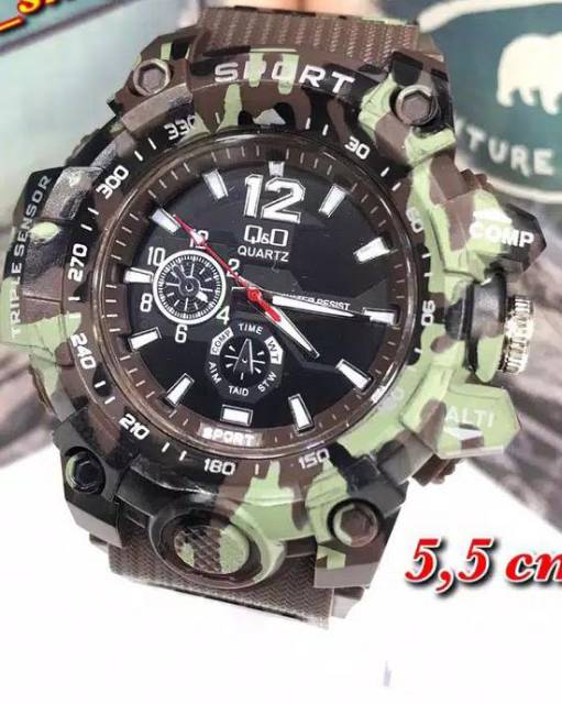 Terima Cod)Jam Tangan Pria Q&amp;Q Loreng Strap Rubber (Dikirim Dari Jakarta) gy ni