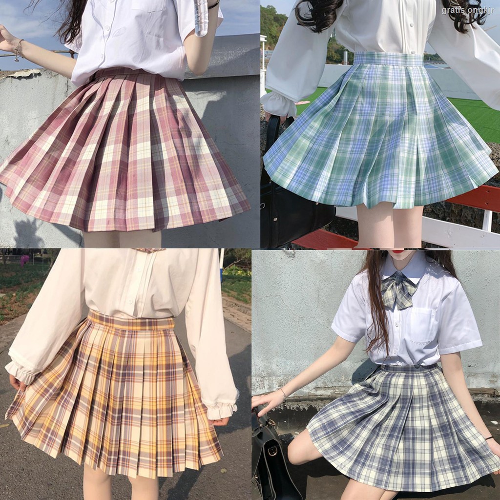 Large Code Jk Plaid Skirt College Wind Female Summer Fat Mm High Waist A Word Japanese Girl Pleated Uniform Shopee Indonesia
