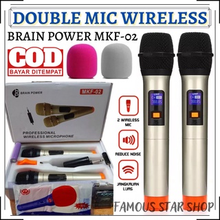 Double Mic Profesional Wireless Microphone mic tanpa kabel brain power mkf 02 (isi 2) ~ Bisa COD | FMS