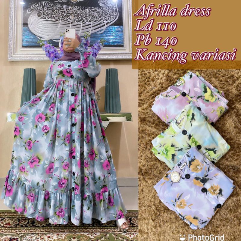 Gamis Motif Bunga Floral Ceruty Babydoll Premium Mewah Rempel Bawah Ori By Frilla Collection
