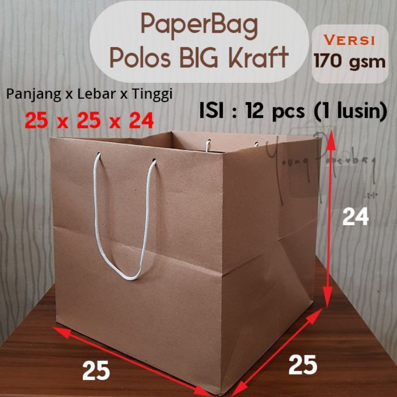 

[170 gsm] Paper Bag/Tas Kertas Polos Kraft Kotak Nasi Box 25 x 25 x 24
