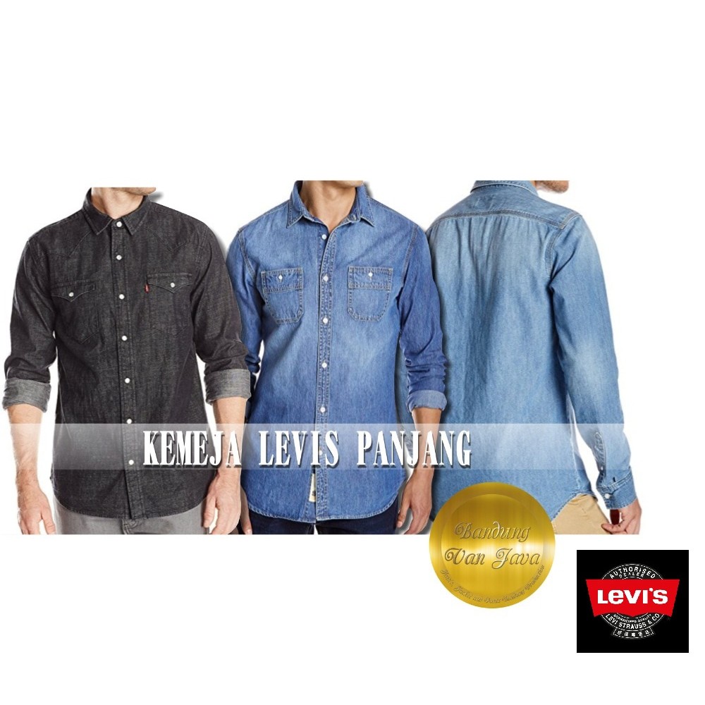 TERMURAH PAKAIAN PRIA BARU Kemeja Levis lengan Panjang Hitam, BIoblitz, Biru Dongker, Blue Black