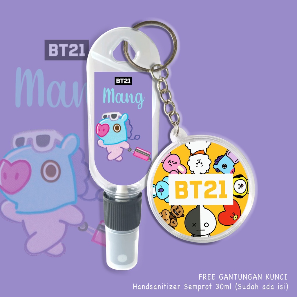 (FREE GANTUNGAN KUNCI) HAND SANITIZER KARAKTER BT21 TEAM GIFT / KADO ARMY / ARMY INDO / REAL