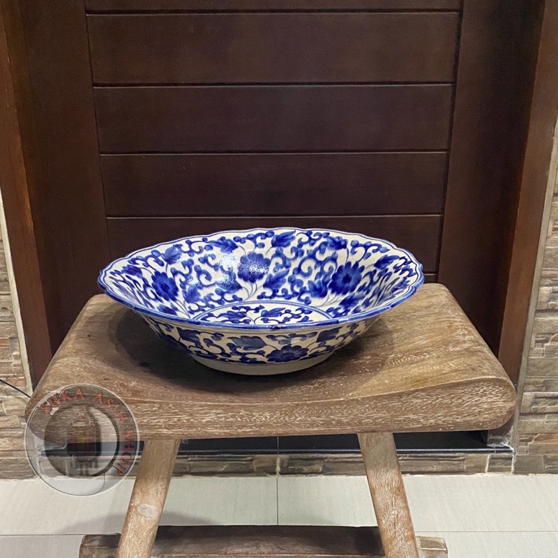 Mangkok keramik hias motif biru putih