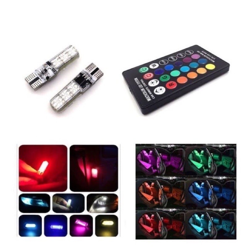 T10 RGB 6 MATA RGB WIRELESS REMOTE ISI 2PCS LAMPU + REMOTE + BATERAI ! ALL WARNA ! SAVE MEMORY