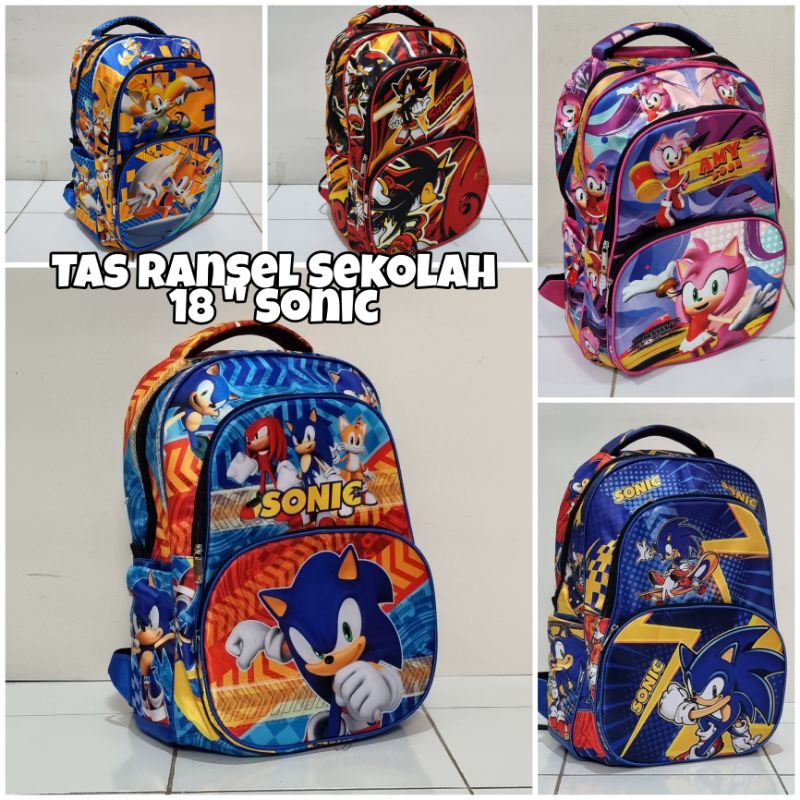 Tas Ransel Sekolah Anak SD Sonic Shadow Tails Amy Hedgehog 18&quot; (3 Kantong)