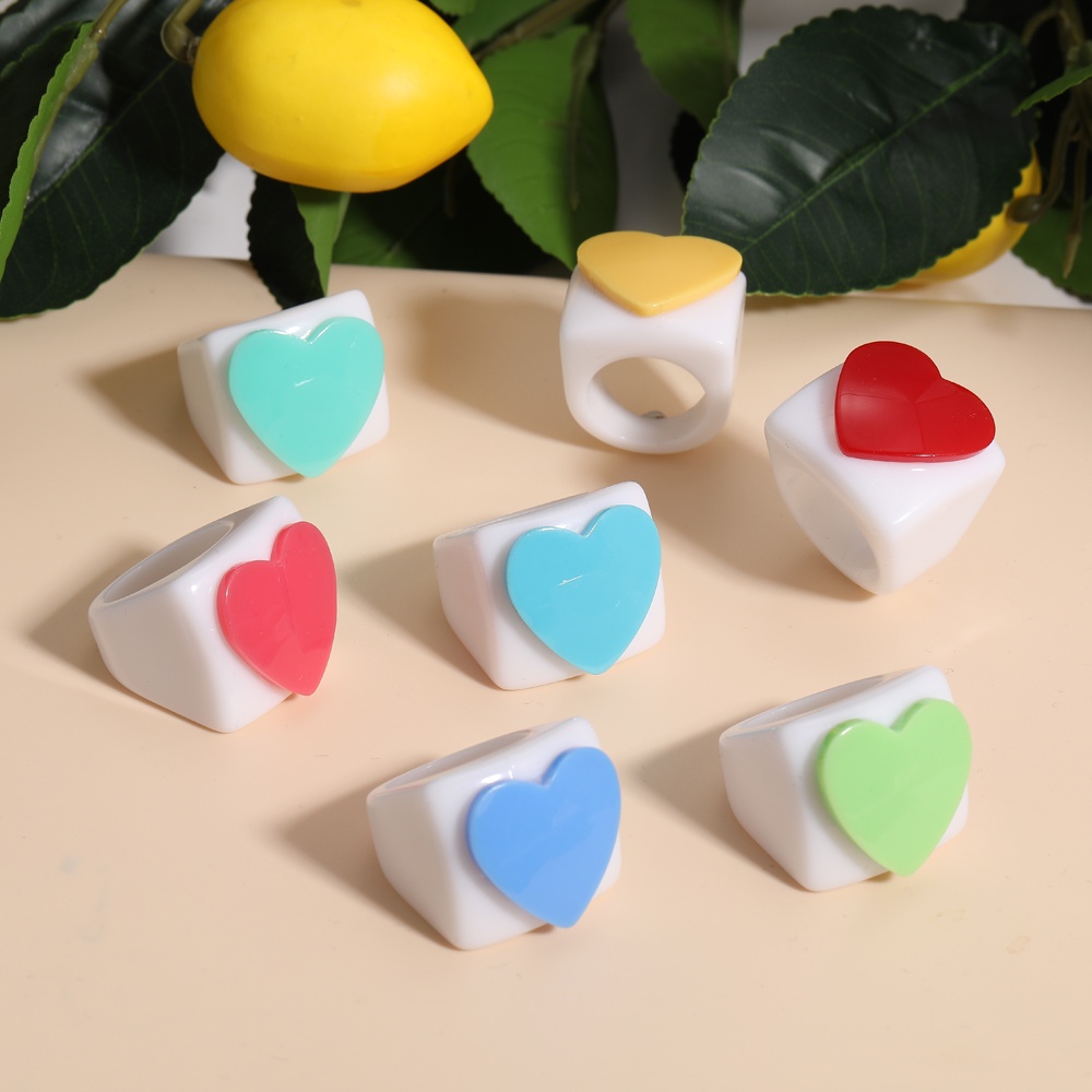 YEEZII Korean Heart Finger Ring Fashion Colorful Resin Rings for Women Accessories Jewelry Gift