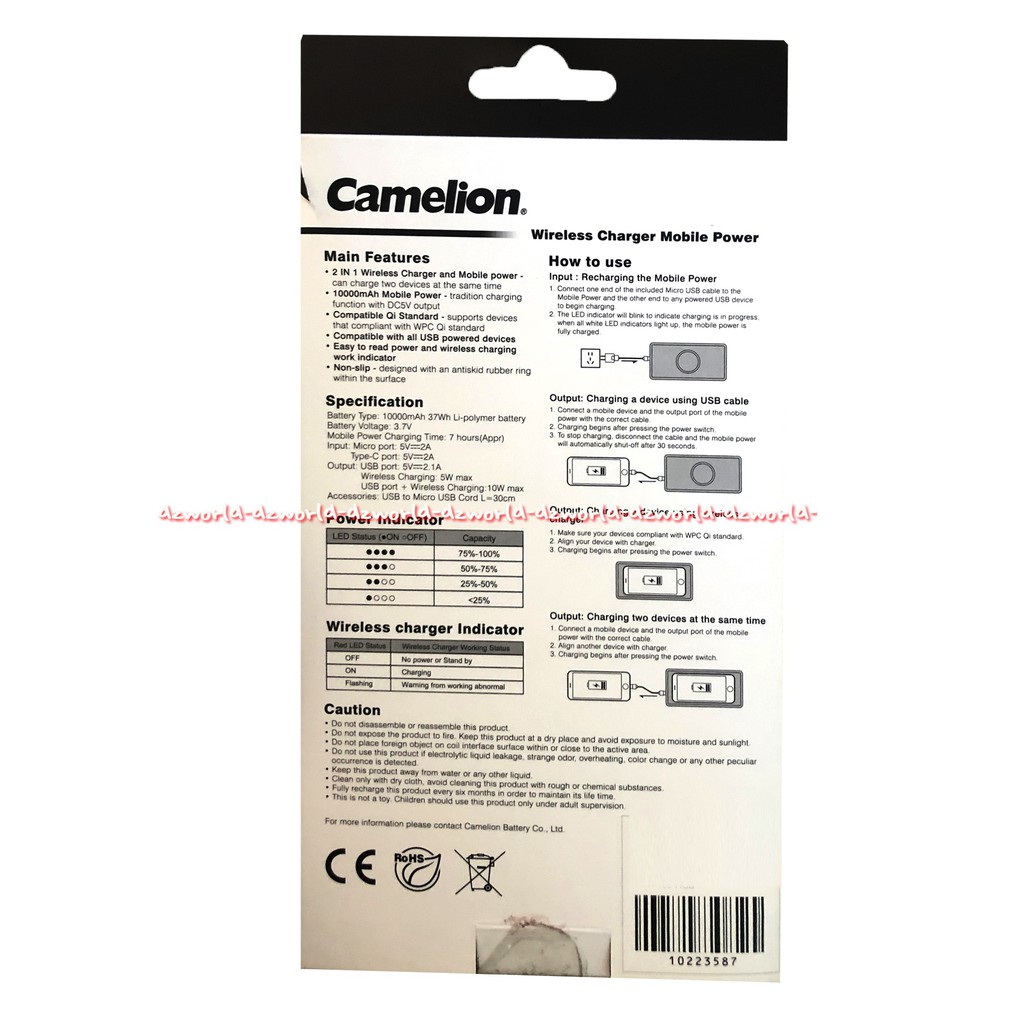 Camelion Powerbank Power Bank Wireless Charging 10.000mAh Tanpa Kabel