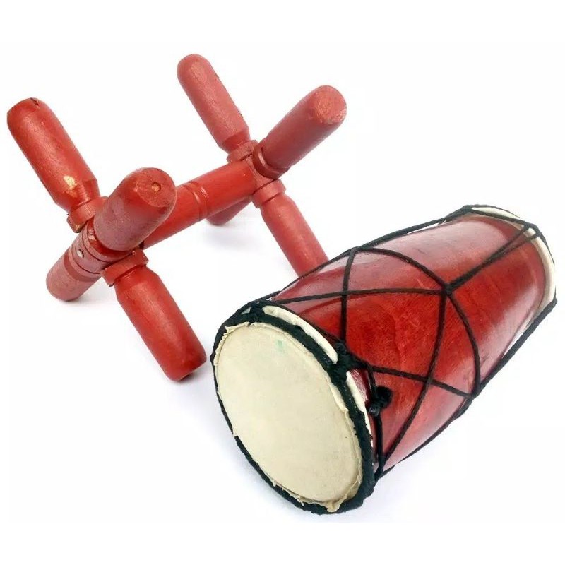 Alat Musik Kendang + Dudukan Diecast Kayu Miniatur Kayu Alat Musik Pukul Kendang Grosir Murah Rebana