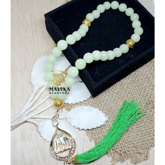 EKSKLUSIF TASBIH BATU FOSFOR +CHARM LAFADZ ALLAH 10 MM 33 BUTIR 100% NATURAL