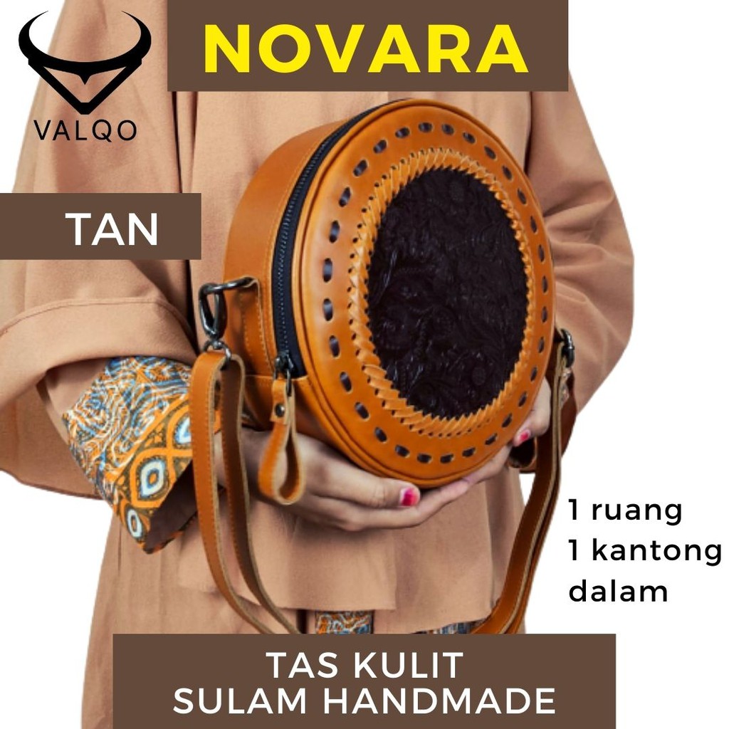 [VALQO] NOVARA Tas kulit Sapi kombinasi Kulit Motif Batik Tas Wanita Tas Tabung Tas Unik Tas Rajut Jahit Tangan