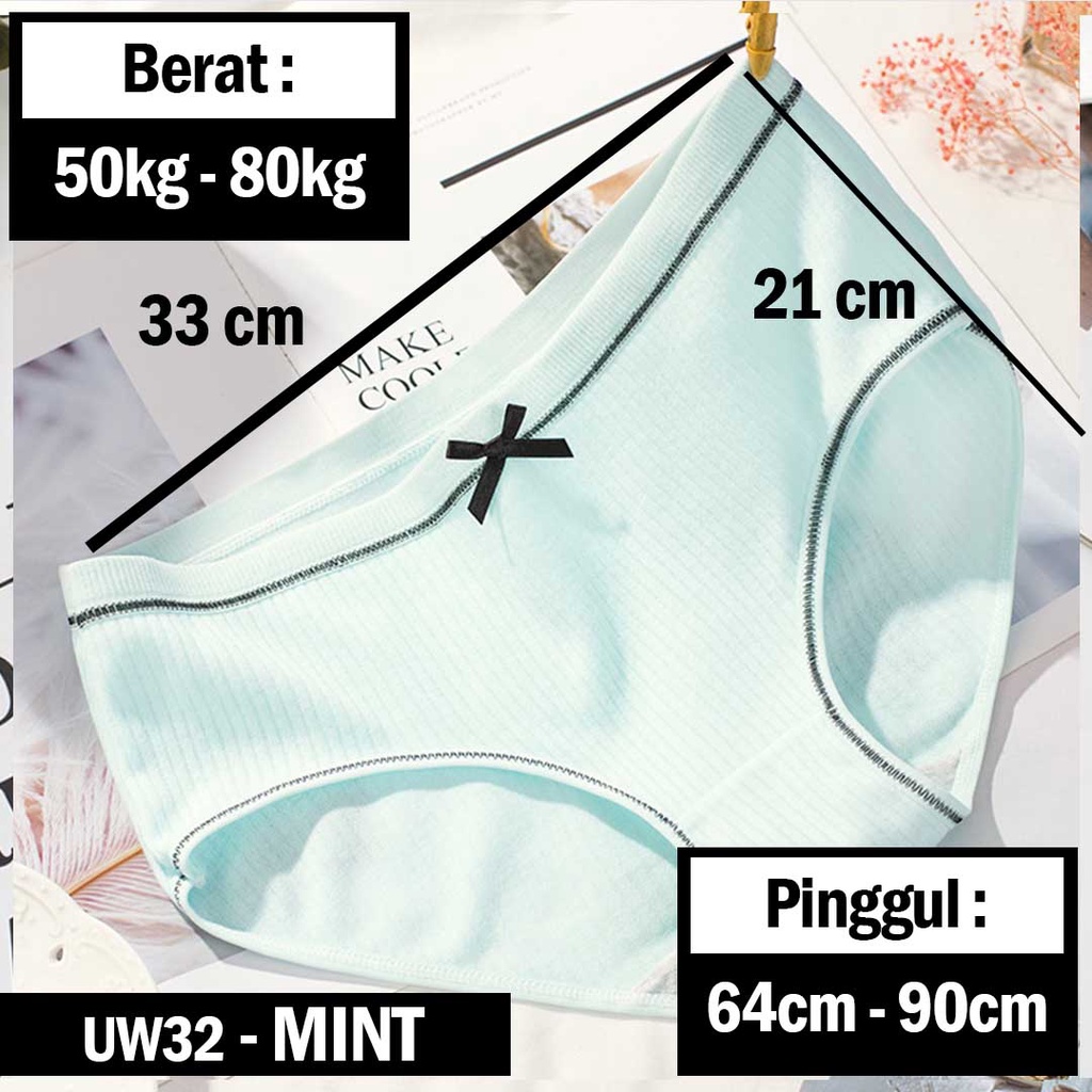 3SP | UW32 Celana Dalam Remaja Wanita Garis Polos Pita List Hitam Fashion Korea Import-Mint