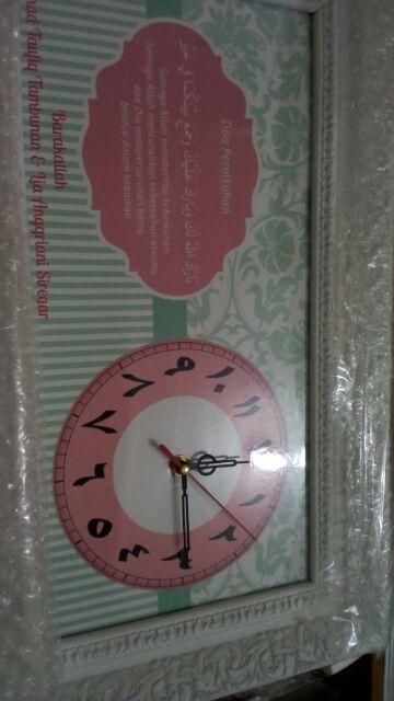 Hiasan Jam Dinding Untuk Kado Pernikahan Shabby Tosca Pink Uk 20x40 Frame Ukir