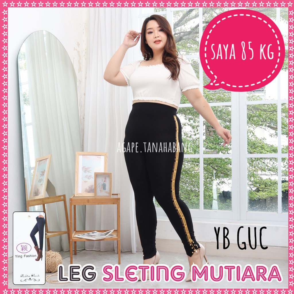 Legging Sleting Mutiara *Yellow Black (YB)  GUC *  / Legging Zipper wanita / Legging Jumbo wanita