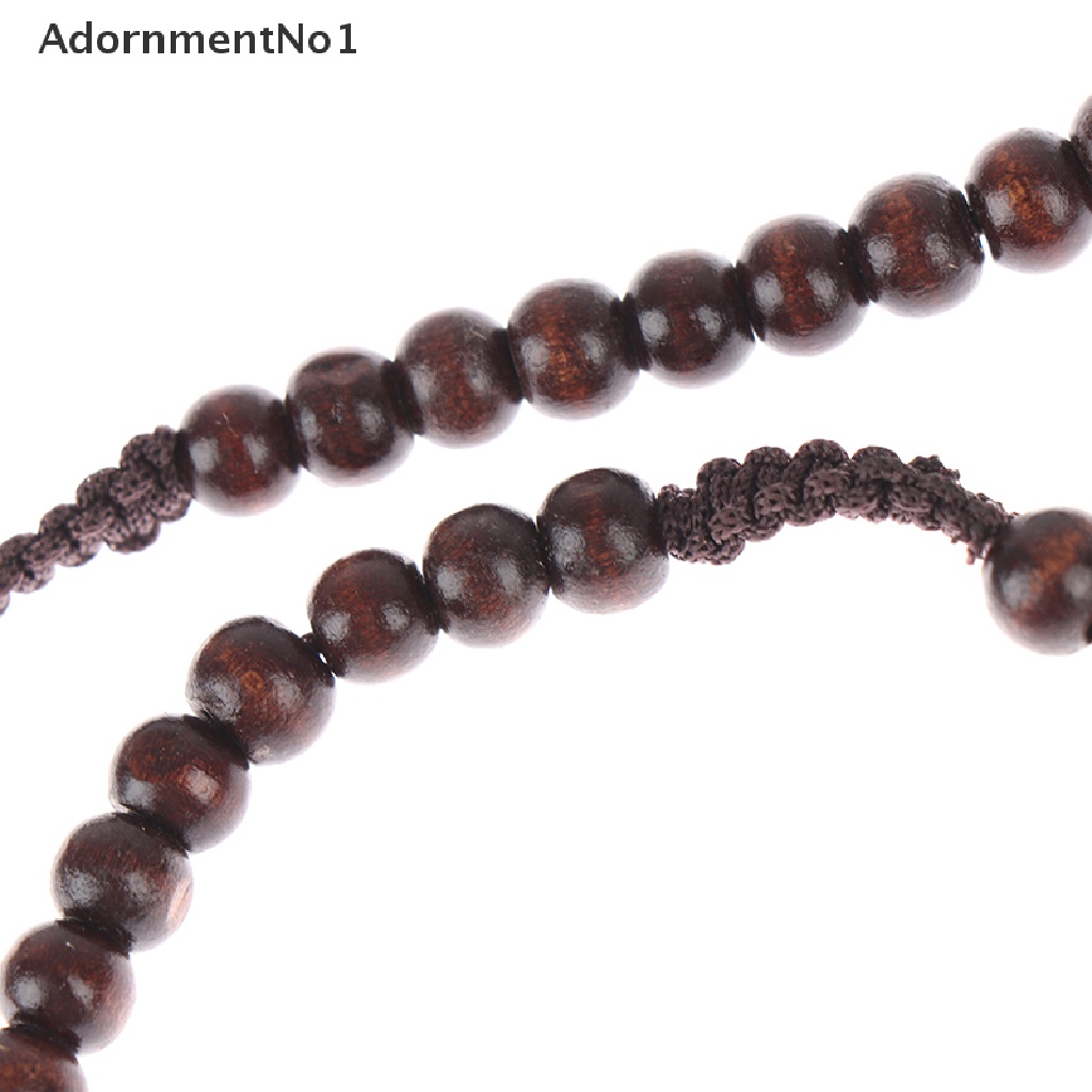 (AdornmentNo1) 1pc Kalung Rosario Katolik Manik Kayu Liontin Salib Yesus