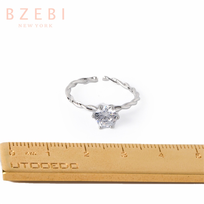 Bzebi Cincin Lapis Emas 18k Model Terbuka Adjustable Hias Berlian Imitasi Gaya Korea 105r1