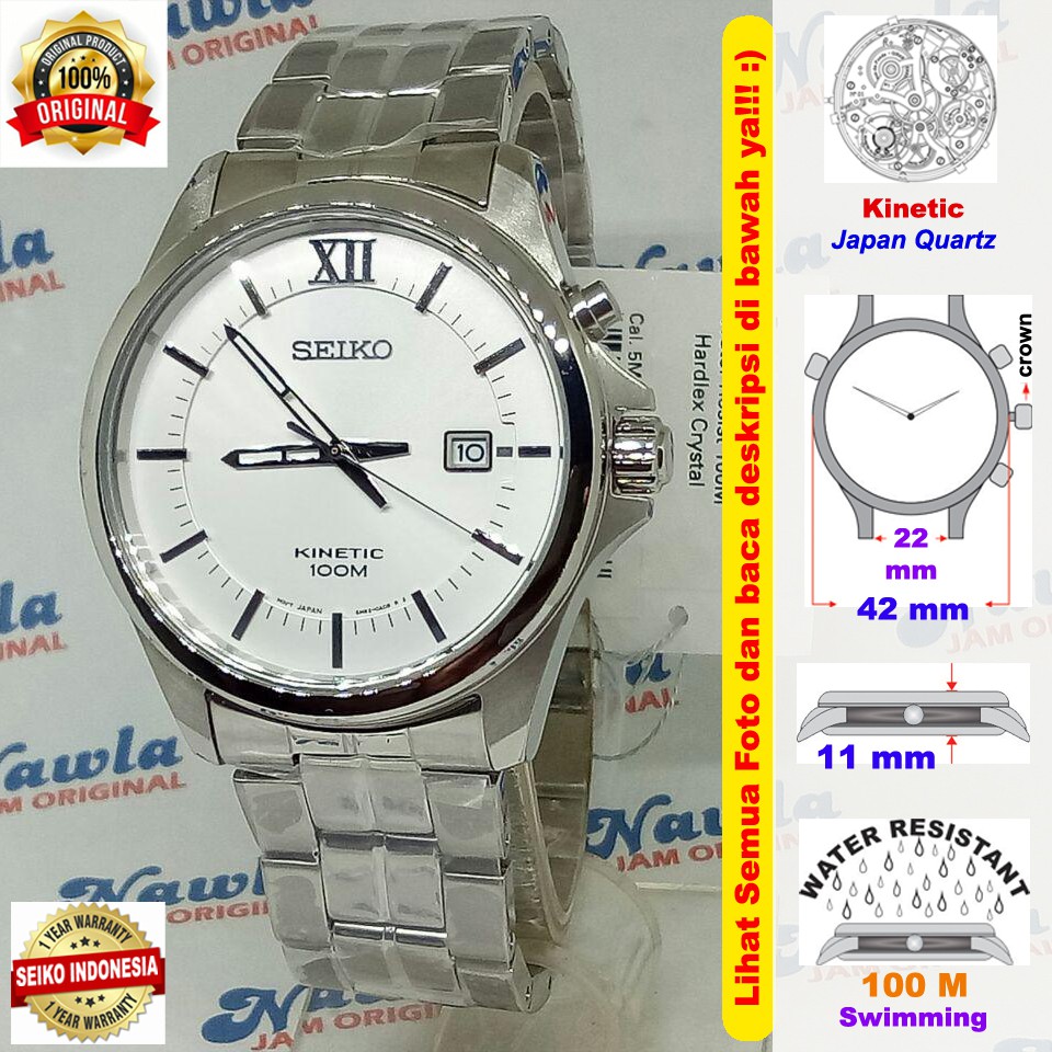 Seiko Kinetic SKA571P1 Classic White Dial | Jam Pria SKA571