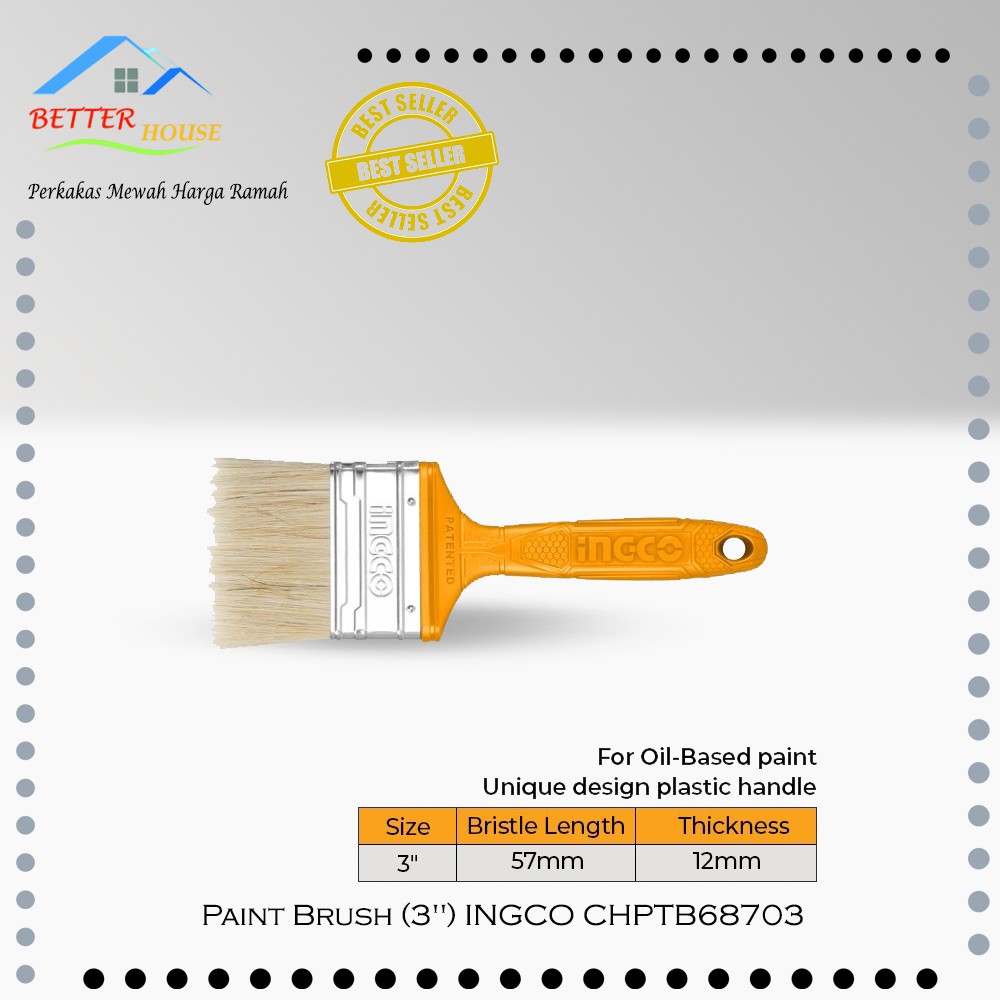 

Kuas Cat Minyak 57 mm Kayu Besi Paint Brush (3") INGCO CHPTB68703