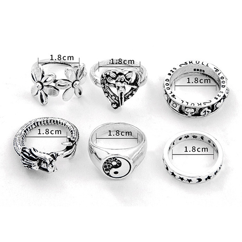 Fancyqube Set Cincin Rantai Desain Kupu-Kupu Bunga Geometris Gaya Vintage Bohemian Punk Gothic Untuk Wanita