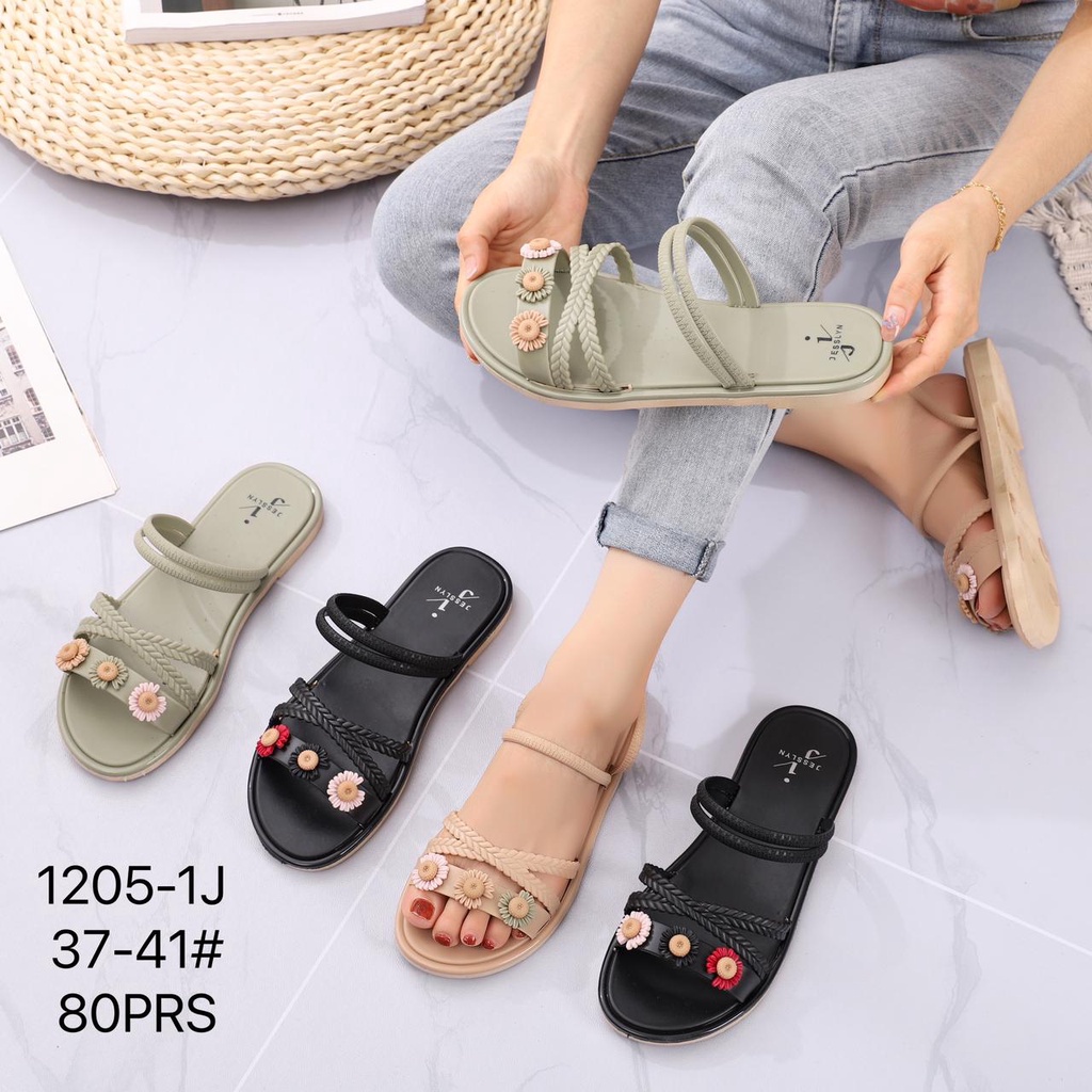 SANDAL WANITA JELLY TALI IMPORT 1205 - 5 / Sendal Wanita Terbaru Jelly Karet Sandal Slop Flat Rumahan Empuk Elastis Sendal Anti Slip HSN109