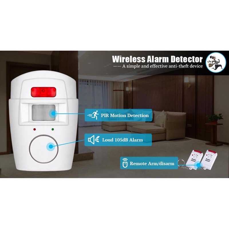 EMASTIFF Alarm Anti Maling Infrared PIR Sensor Gerak 2 Remote - YL105 - White