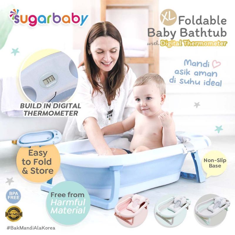 Sugarbaby Foldable Baby Bathtub with Digital Thermometer / Bak Mandi Lipat Dengan Termometer Air Digital F88 / Bak Mandi Anak