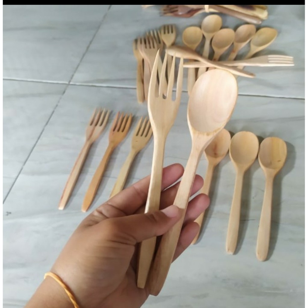 SENDOK GARPU 1set Kayu Mahoni / Wooden Spoon / Properti Foto Produk