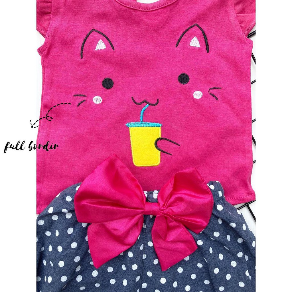 MEOW MILK / BLUSHING MEOW Baju Setelan Celana Pergi Lucu Fashion Anak Bayi Perempuan Cewek Terlaris Lucu Berkualitas