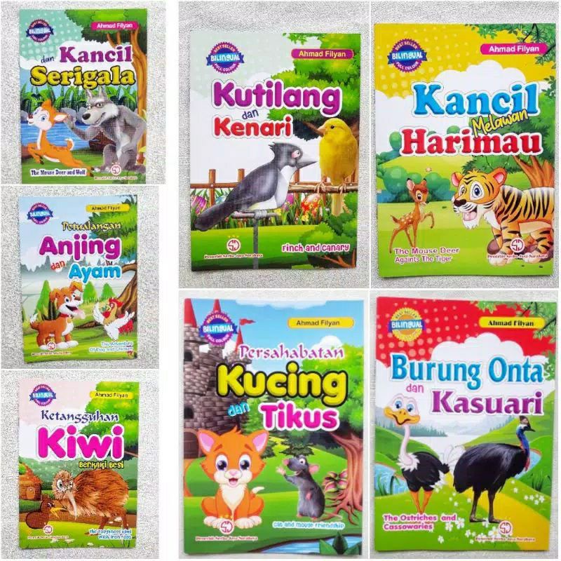 BUKU MAJALAH ANAK DONGENG CERITA SERI HEWAN FULL COLOUR 2 BAHASA INDO INGGRIS APE PAUD TK ANAK 2 3 4