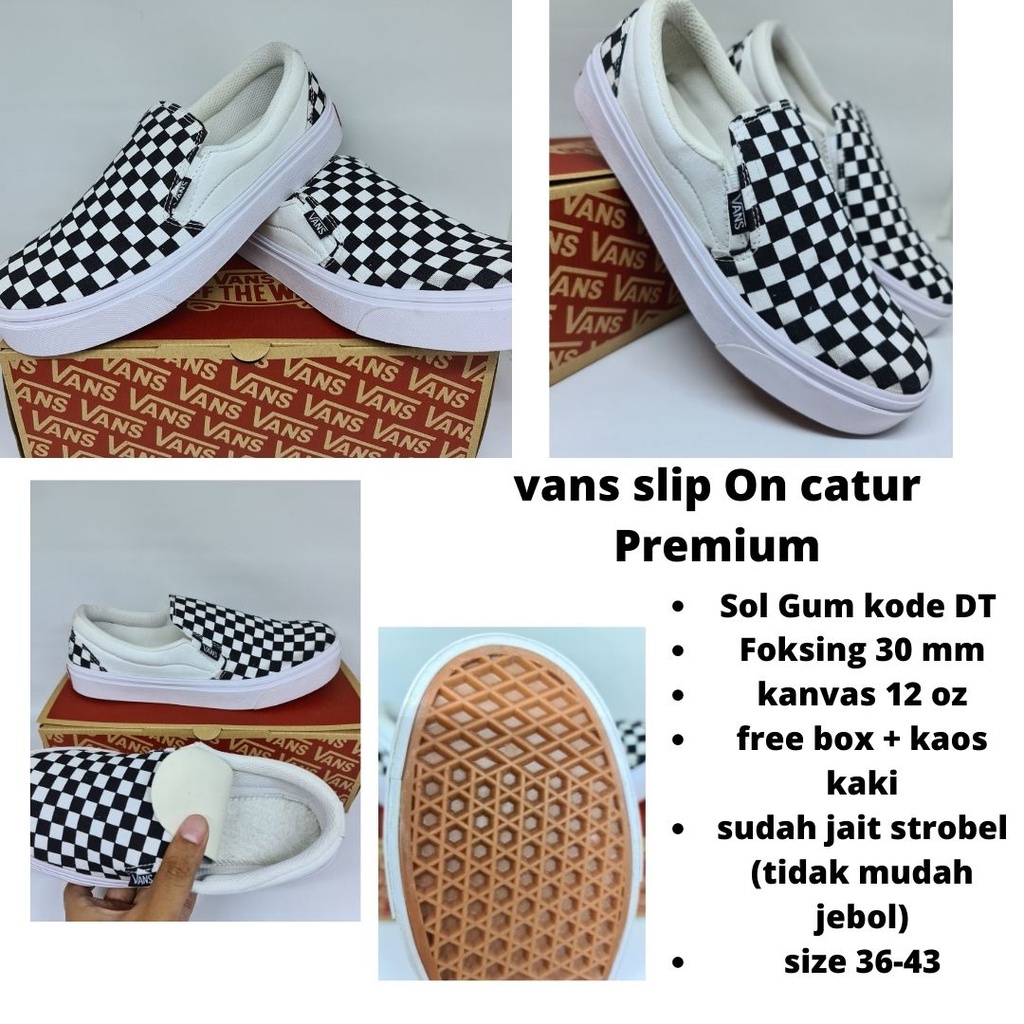 (GRATIS KAOS KAKI) VANS SLIP ON OG CHECKERBOARD BLACK WHITE WAFFLE DT GRADE ORI BNIB SIZE 36/43