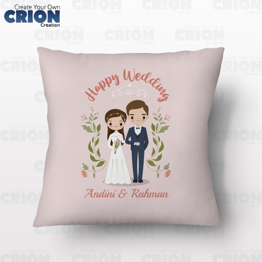 Bantal Happy Wedding - Hadiah/Kado/Souvenir Bisa Custom Nama