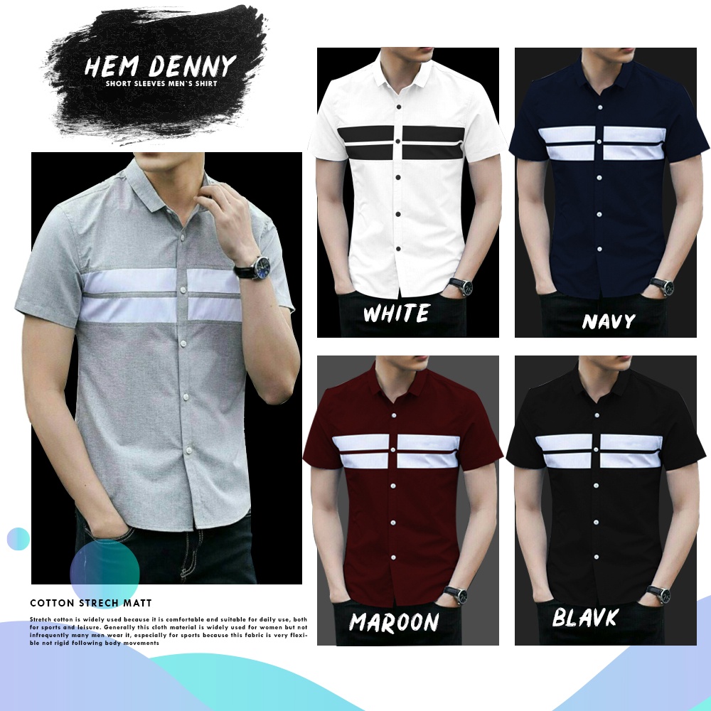 HipNop HEM DENNIE KEMEJA KERJA PRIA LENGAN PENDEK KEMEJA POLOS KASUAL SLIMFIT COWOK PUTIH HITAM